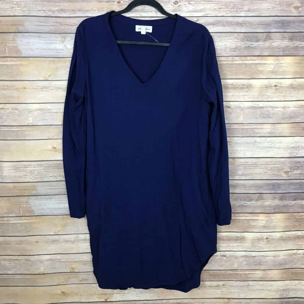 Cloth & Stone V Neck Popover Shirt Dress Blue Sz M